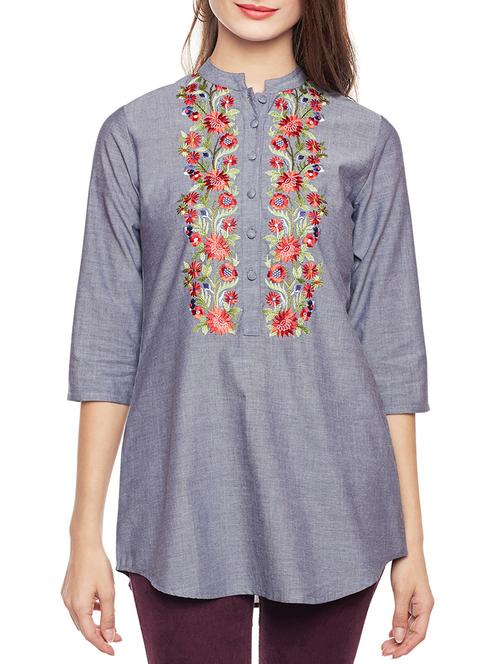 grey rayon embroidered tunic - 14734203 - Standard Image - 1