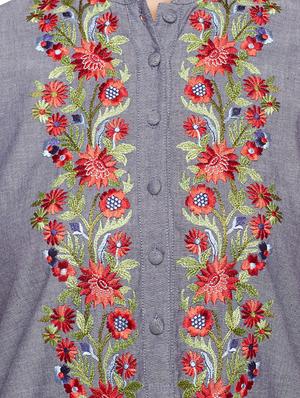 grey rayon embroidered tunic - 14734203 - Standard Image - 4