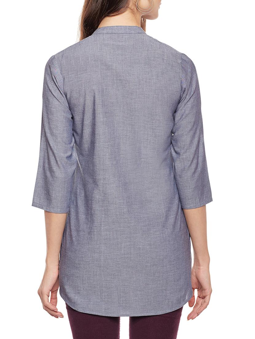 grey rayon embroidered tunic - 14734203 - Zoom Image - 3