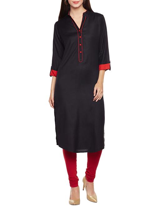 black rayon straight kurta - 14734206 - Standard Image - 1