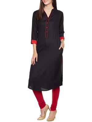 black rayon straight kurta - 14734206 - Standard Image - 2