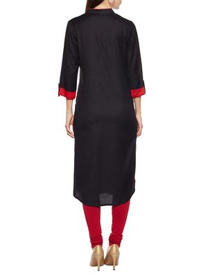 black rayon straight kurta - 14734206 - Standard Image - 3