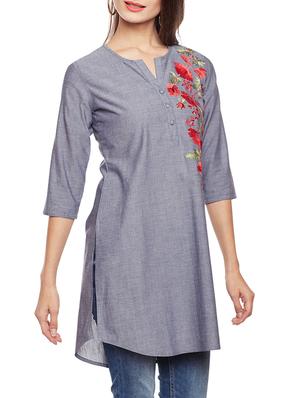 grey solid cotton tunic - 14734209 - Standard Image - 2