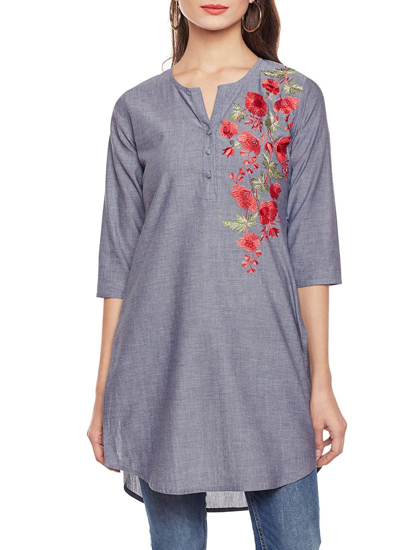 grey solid cotton tunic - 14734209 - Zoom Image - 1