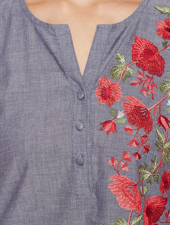 grey solid cotton tunic - 14734209 - Zoom Image - 4