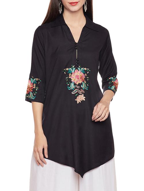 black viscose asymmetric kurti - 14734210 - Standard Image - 1