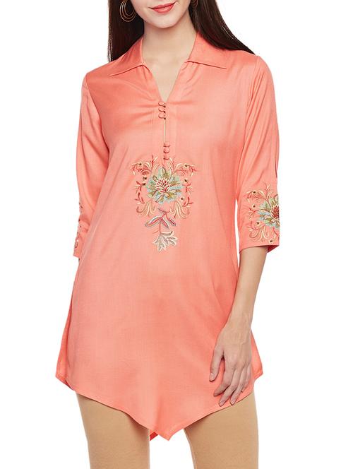 orange viscose asymmetric kurti - 14734211 - Standard Image - 1