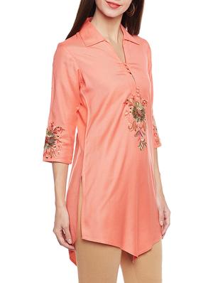 orange viscose asymmetric kurti - 14734211 - Standard Image - 2