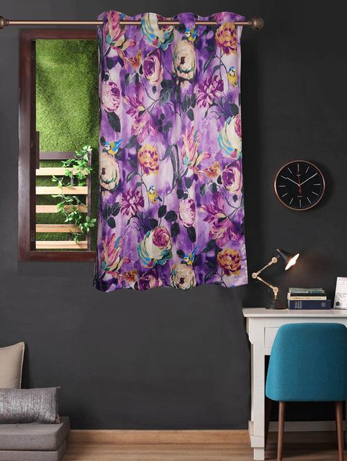 printed purple based flower window curtain - 14735345 - Standard Image - 1