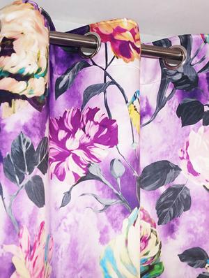printed purple based flower window curtain - 14735345 - Standard Image - 2