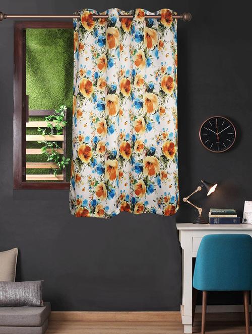 printed cream based flower window curtain - 14735347 - Standard Image - 1