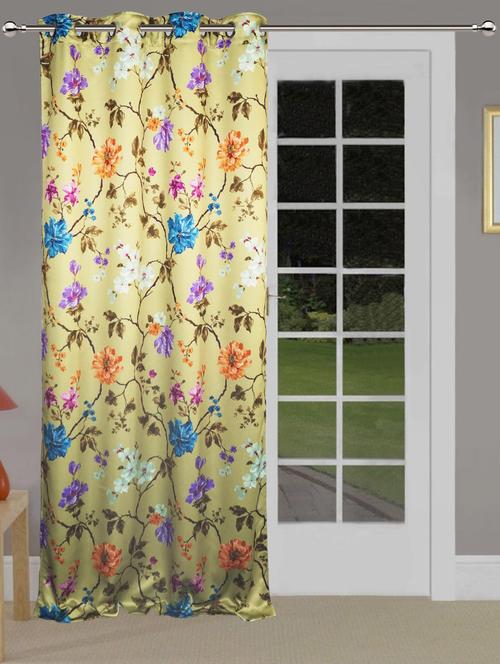 printed lemon yellow based flower door curtain - 14735352 - Standard Image - 1
