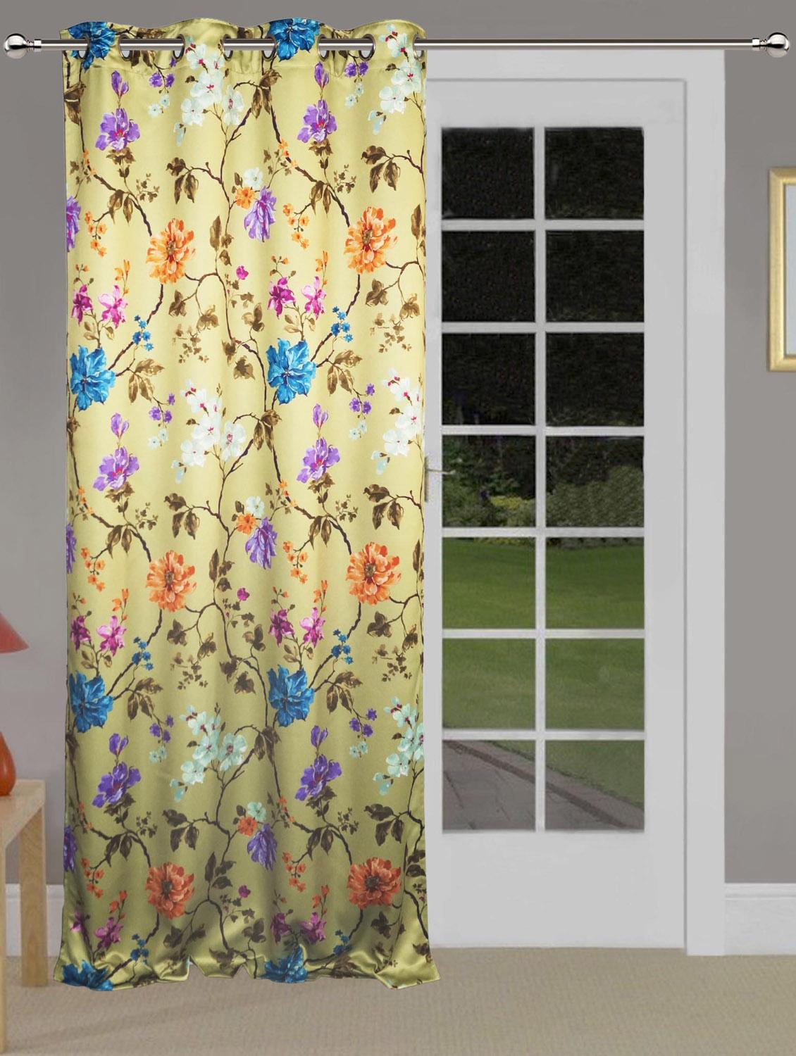 printed lemon yellow based flower door curtain - 14735352 - Zoom Image - 1