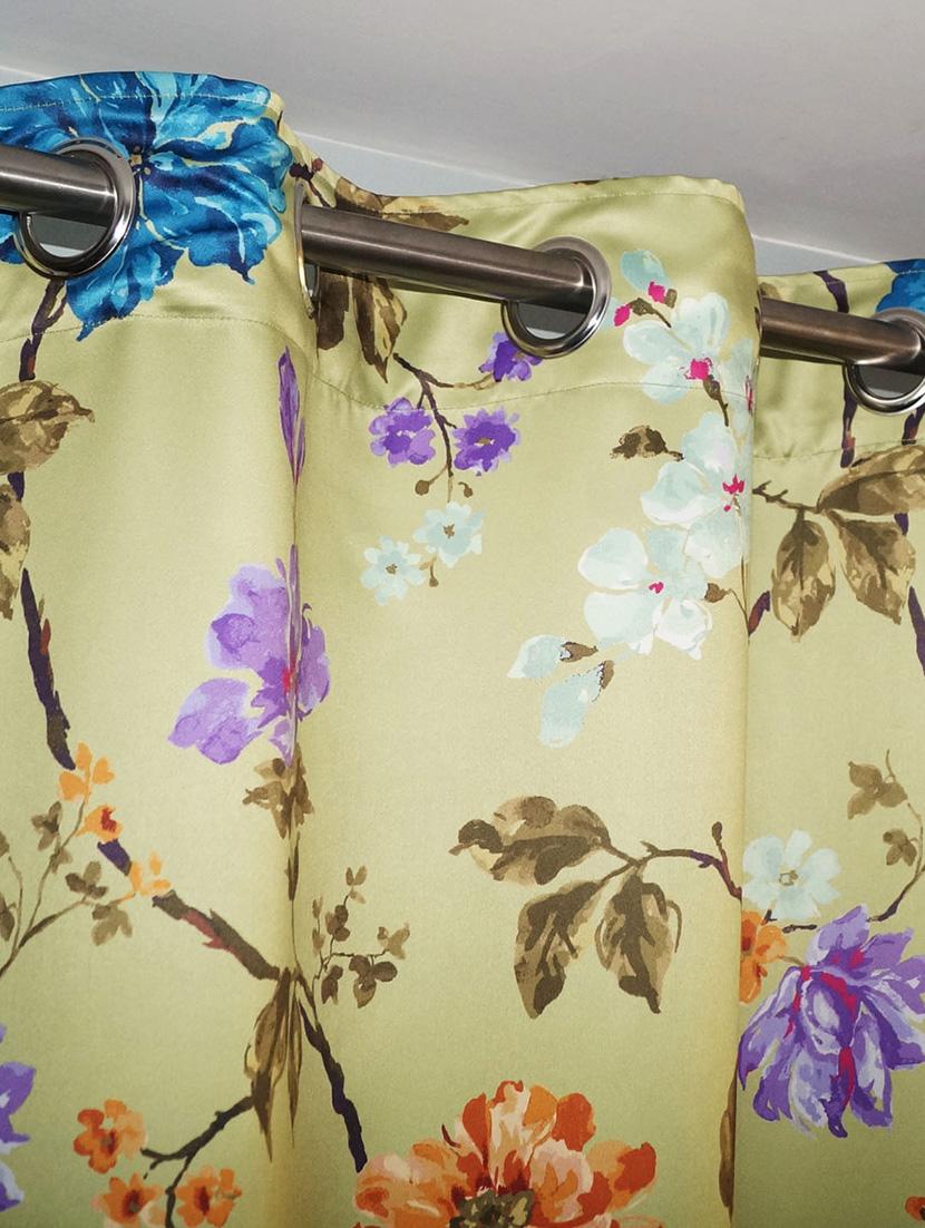 printed lemon yellow based flower door curtain - 14735352 - Zoom Image - 3