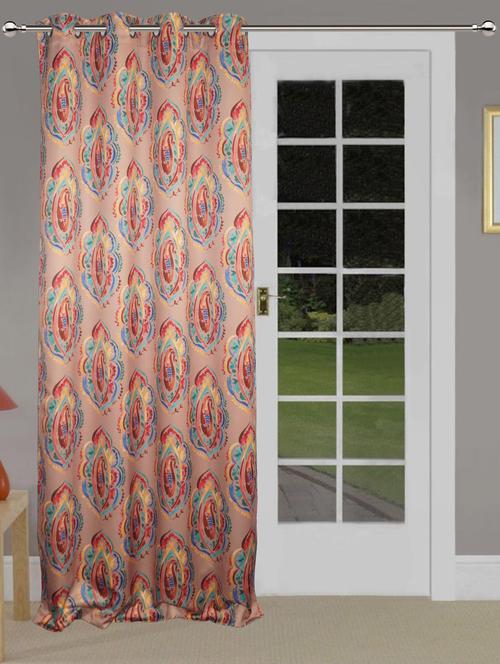 printed light orange based abstract 1 door curtain - 14735355 - Standard Image - 1