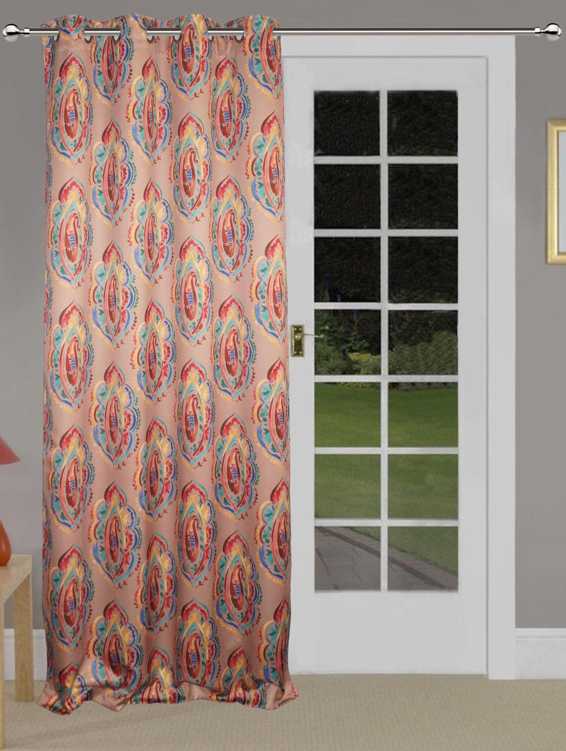 printed light orange based abstract 1 door curtain - 14735355 - Zoom Image - 1