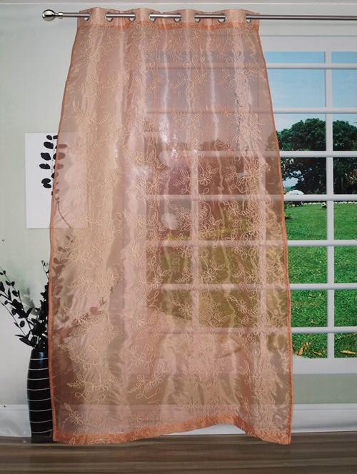 stylish brown with flower design sheer curtain for door - 14735394 - Very Small Image - 1
