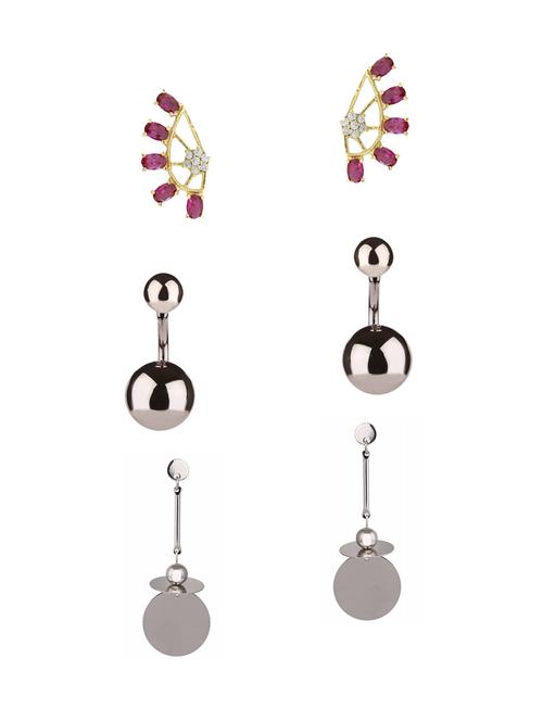 multi colored metal drop earrings (set of 3) - 14735634 - Standard Image - 1