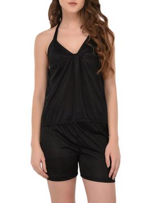 black solid nightwear set - 14735829 - Standard Image - 4