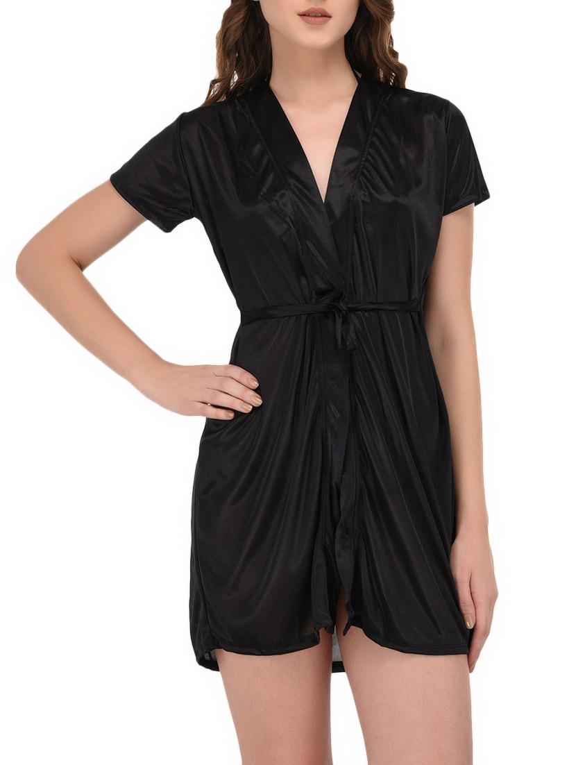 black solid nightwear set - 14735829 - Zoom Image - 2