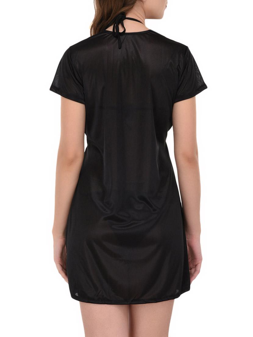 black solid nightwear set - 14735829 - Zoom Image - 5