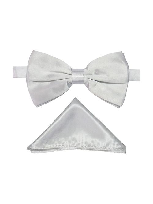 white micro fiber bow tie and handkerchief - 14736773 - Standard Image - 1