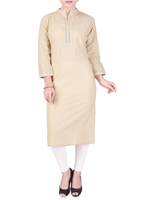 beige cotton straight kurta - 14736784 - Standard Image - 1