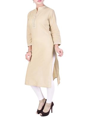 beige cotton straight kurta - 14736784 - Standard Image - 2