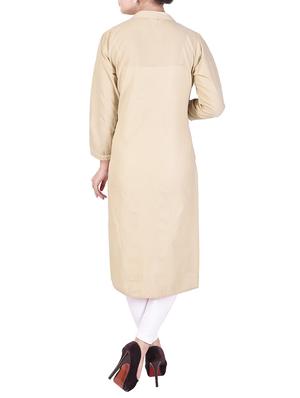 beige cotton straight kurta - 14736784 - Standard Image - 3