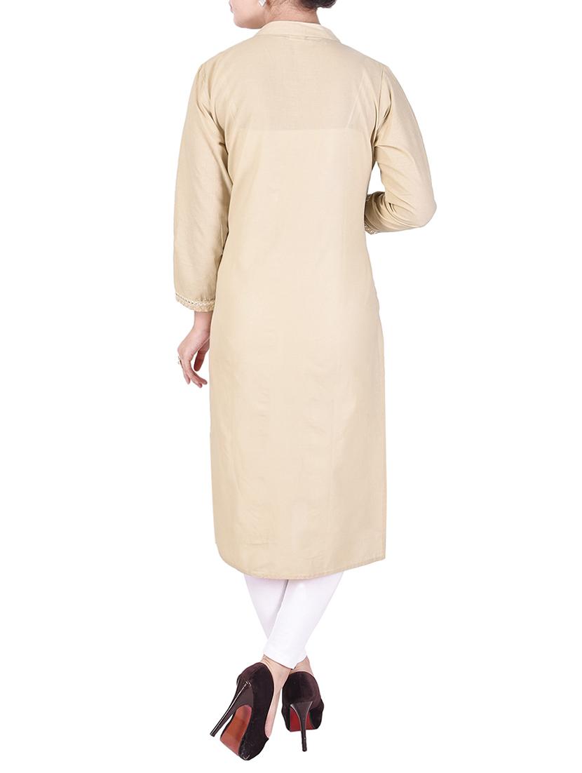 beige cotton straight kurta - 14736784 - Zoom Image - 3