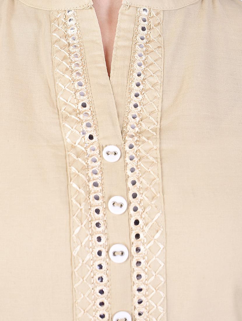 beige cotton straight kurta - 14736784 - Zoom Image - 4
