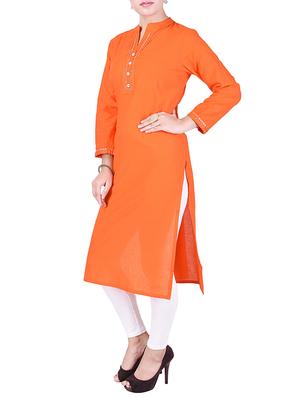 orange cotton straight kurta - 14736785 - Standard Image - 2