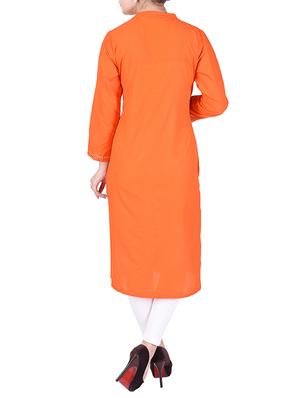 orange cotton straight kurta - 14736785 - Standard Image - 3