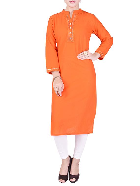orange cotton straight kurta - 14736785 - Zoom Image - 1