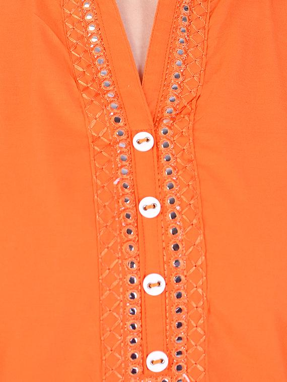 orange cotton straight kurta - 14736785 - Zoom Image - 4