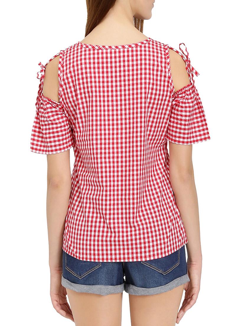 cold shoulder checkered top - 14736796 - Zoom Image - 3