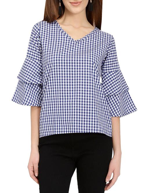 v-neck bell sleeved gingham top - 14736800 - Standard Image - 1
