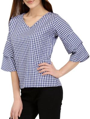 v-neck bell sleeved gingham top - 14736800 - Standard Image - 2