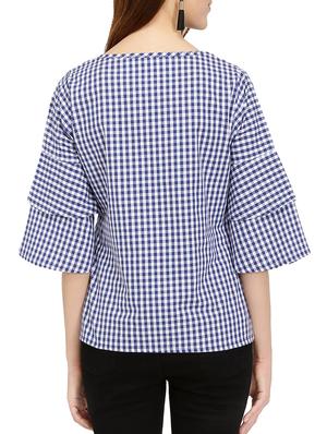 v-neck bell sleeved gingham top - 14736800 - Standard Image - 3