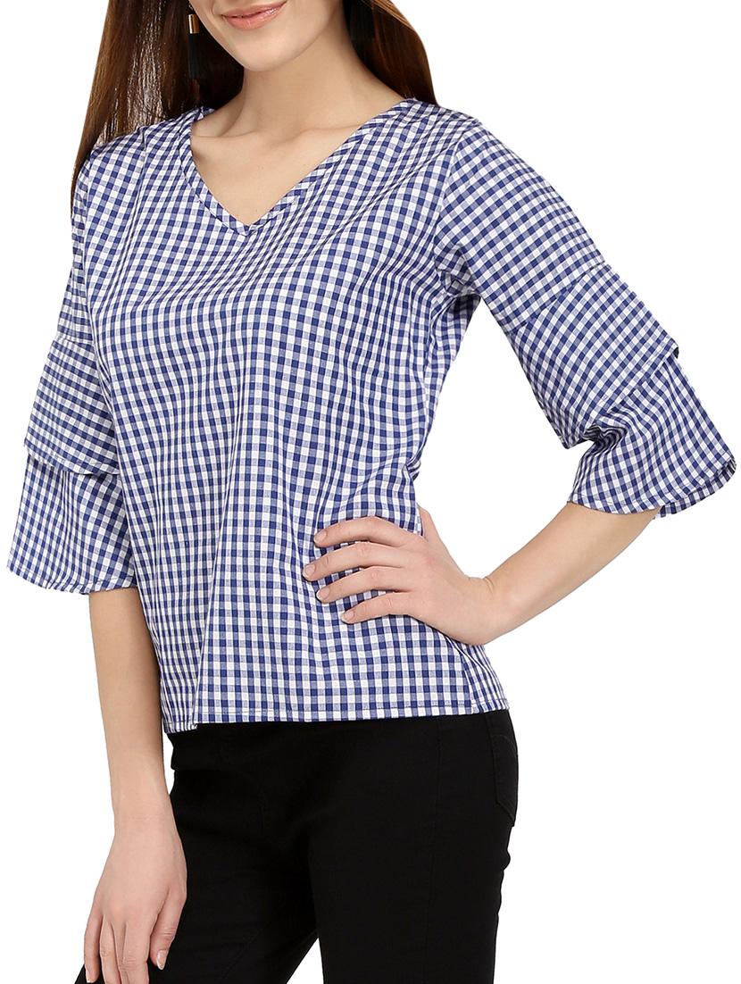 v-neck bell sleeved gingham top - 14736800 - Zoom Image - 2