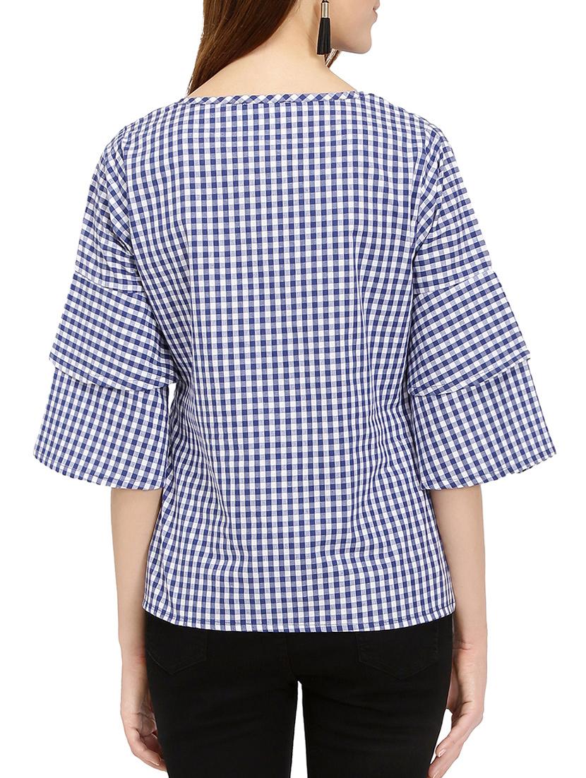 v-neck bell sleeved gingham top - 14736800 - Zoom Image - 3