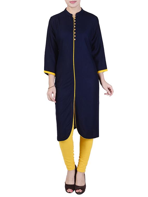 blue rayon straight kurta - 14738760 - Zoom Image - 1