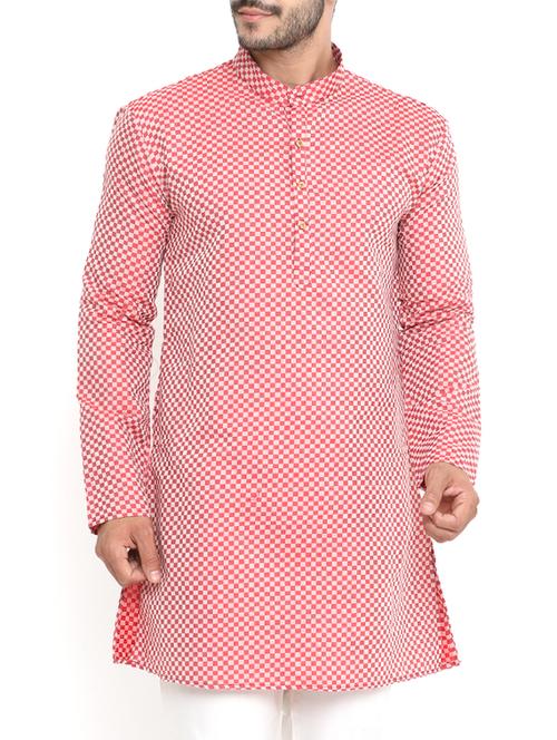 red cotton long kurta - 14738818 - Standard Image - 1