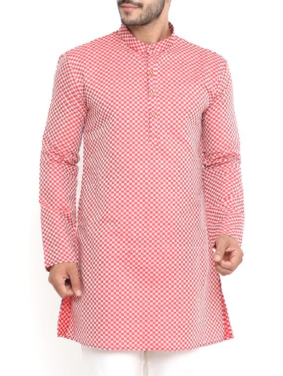 red cotton long kurta - 14738818 - Zoom Image - 1