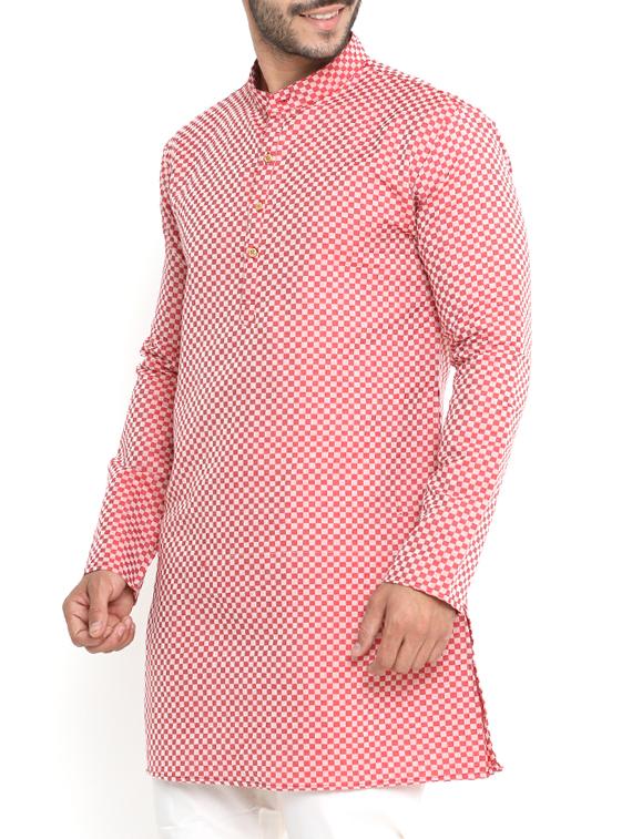 red cotton long kurta - 14738818 - Zoom Image - 2