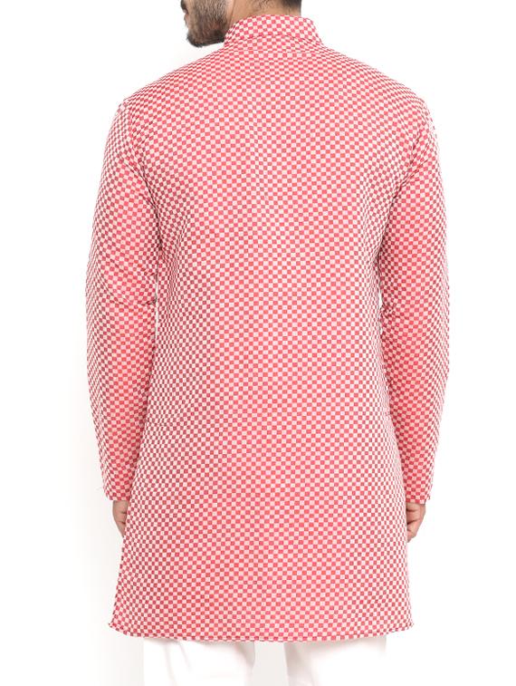 red cotton long kurta - 14738818 - Zoom Image - 3