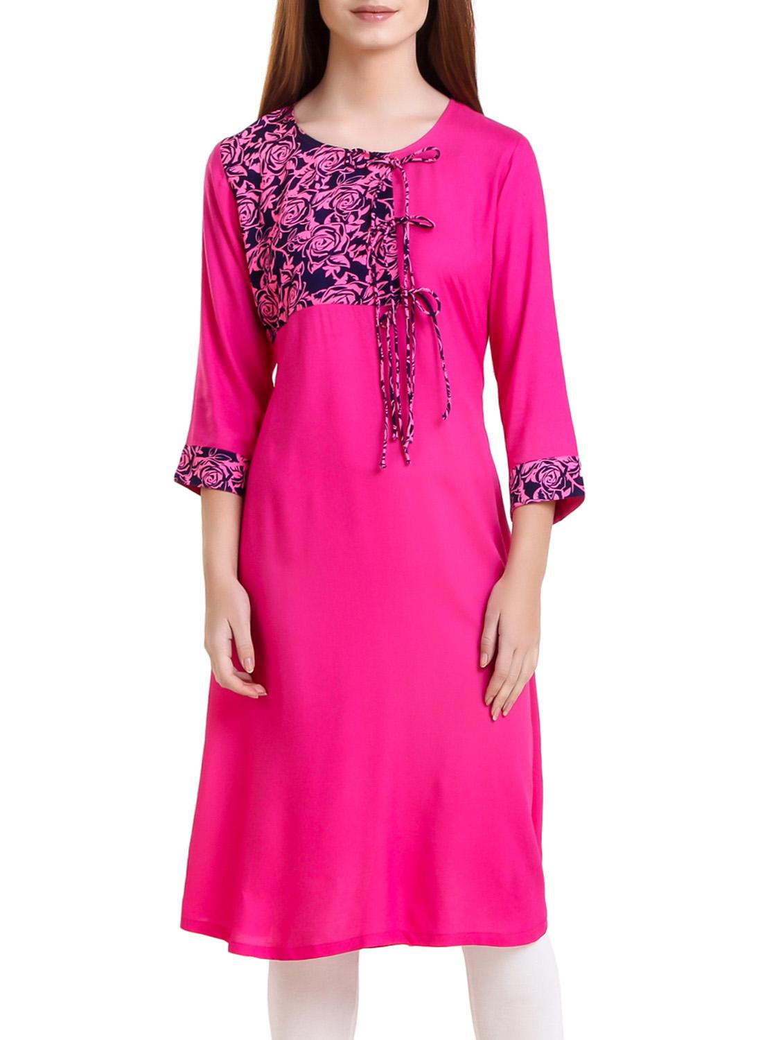 pink viscose aline kurta - 14740094 - Zoom Image - 1