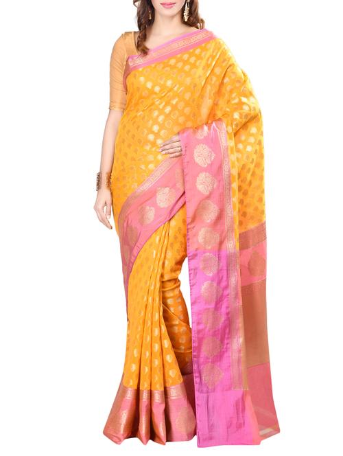 yellow cotton woven saree with blouse - 14742186 - Very Small Image - 1