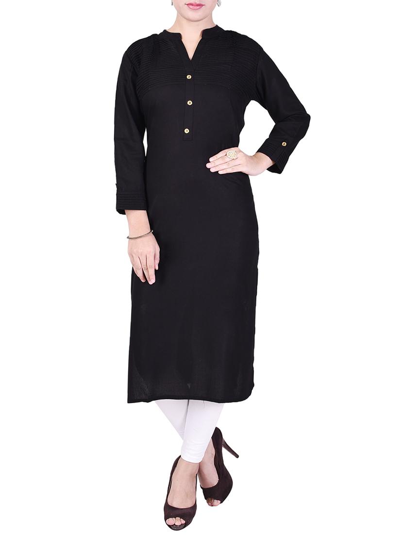 black rayon straight kurta - 14742612 - Zoom Image - 1
