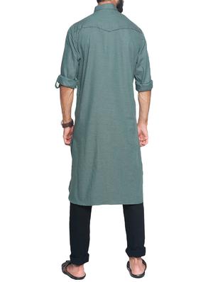green cotton pathani kurta - 14742766 - Standard Image - 3